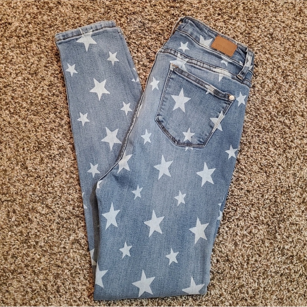 Judy Blue Jeans 9/29 Skinny Fit Star pattern rodeo 4th of July star print jeans